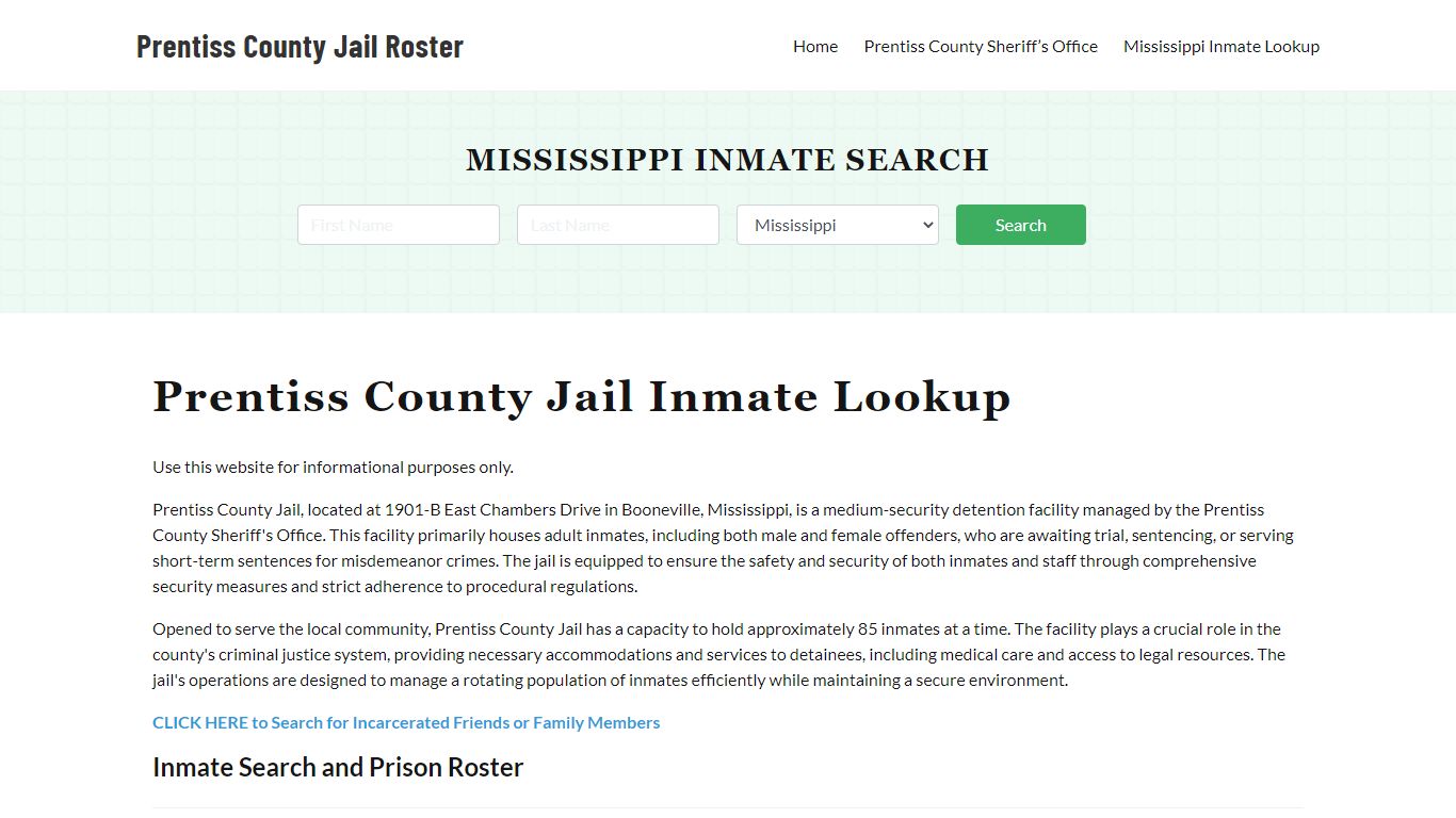 Prentiss County Jail Roster Lookup, MS, Inmate Search